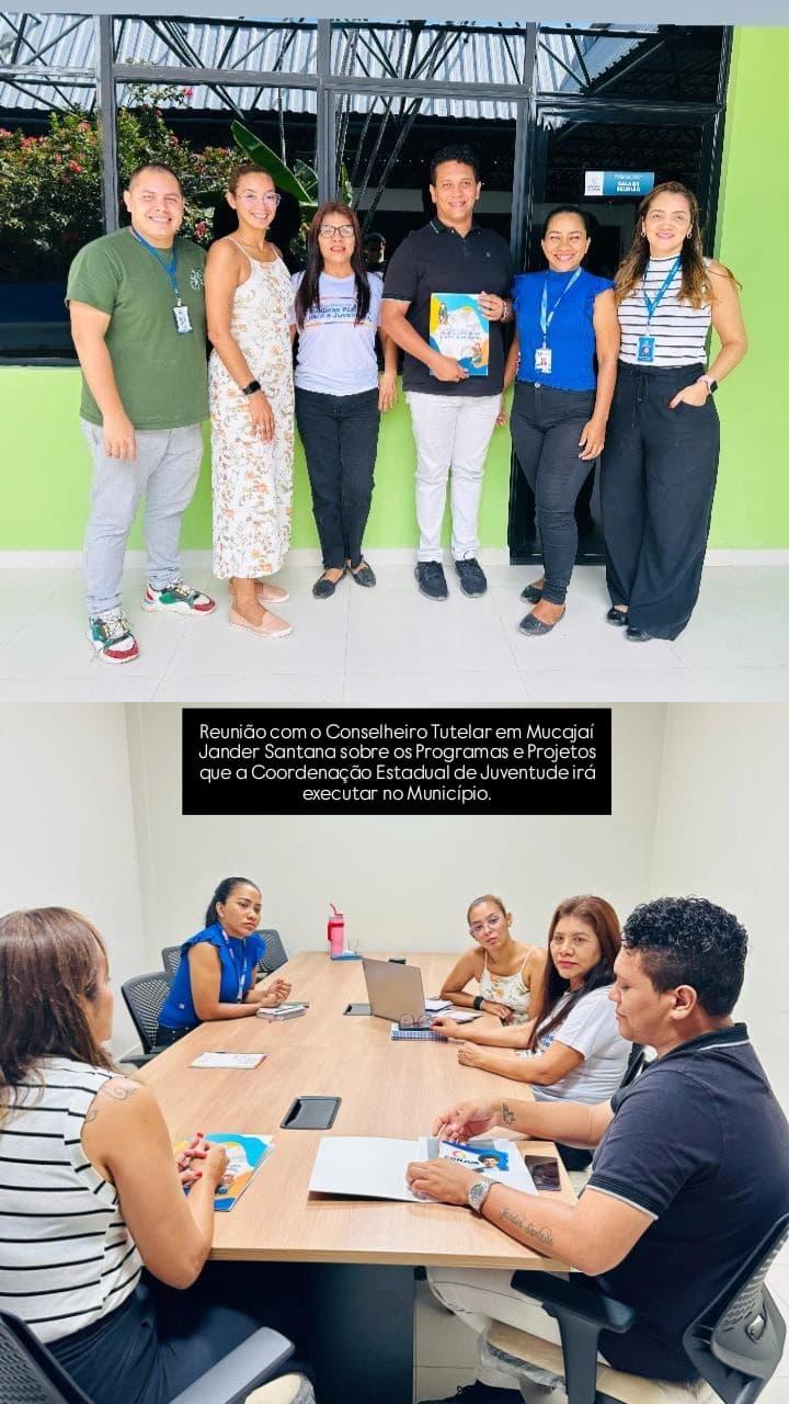 Equipe em reunião institucional sobre programas e projetos da juventude